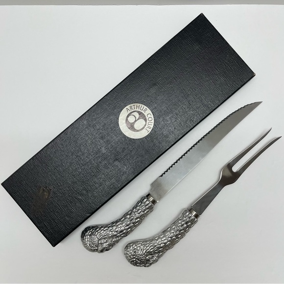 Arthur Court Vintage Thanksgiving Turkey Cast Aluminum Carving Set Stainless